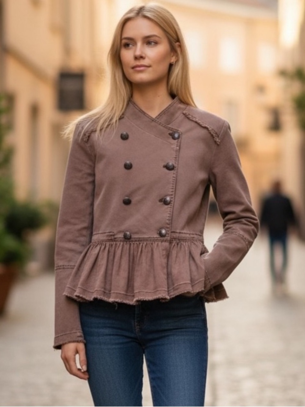 Free People Jacket Womens Size XS Military Peplum Ruffle Hem